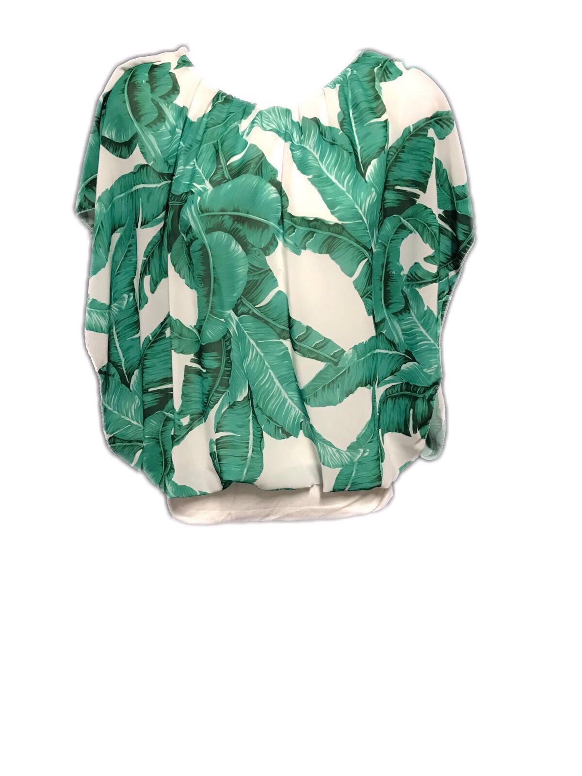 Blouse wit met groen palmblad print