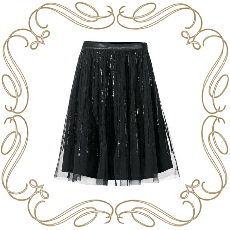 Opvallende swingende zwarte pailletten rok van designer Ashley Brooke.