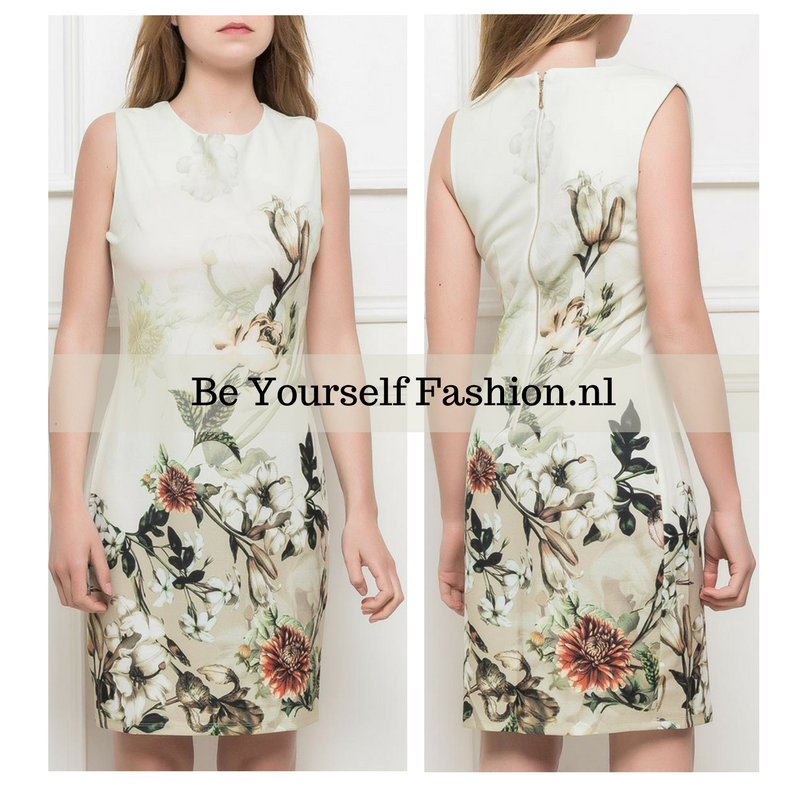 Uitvoeren ziel Eigenlijk Mouwloos jurkje wit met uitbundige bloemen print ⋆ Be Yourself Fashion.nl