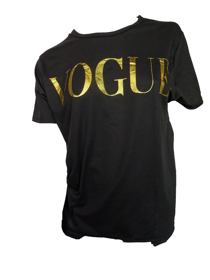 wit radar activering Vogue shirt zwart met gouden letter opdruk ⋆ Be Yourself Fashion.nl