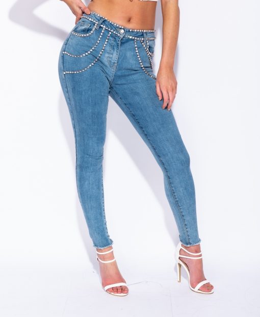 skinny jeans met strass ketting