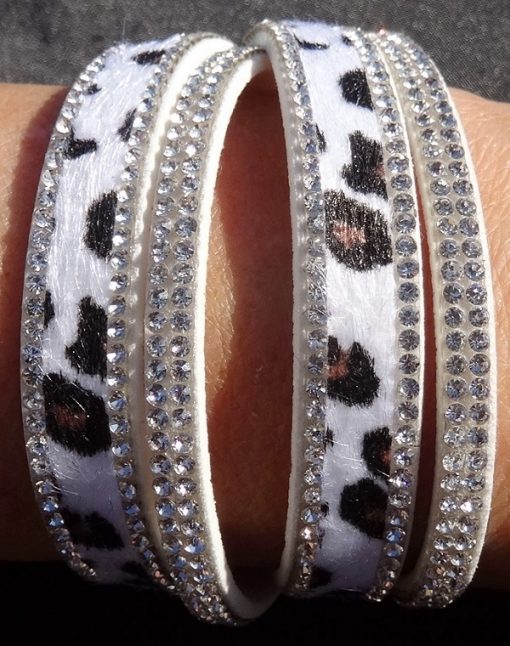 Armband wit zwart luipaardprint met strass